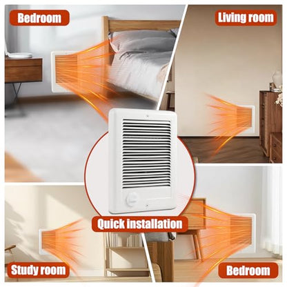 CSC202TW Electric Wall Heater Complete Unit with Built-In Thermostat, 2000W 240V 6825 BTU, Fast Heating & Quiet Operation, Thermal Overheat Protection, White