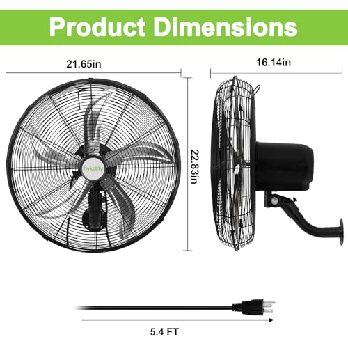 hykolity 20" Oscillating Wall Mount Fan, 5900 CFM High Velocity Wall Mounted Fan with 3 Speeds, Heavy Duty Industrial Wall Fan with Wired Remote for Garage, Commercial and Warehouse - size: 20 inch with Remote