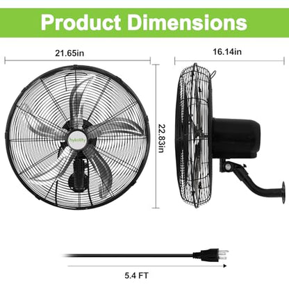 hykolity 20" Oscillating Wall Mount Fan, 5900 CFM High Velocity Wall Mounted Fan with 3 Speeds, Heavy Duty Industrial Wall Fan with Wired Remote for Garage, Commercial and Warehouse - size: 20 inch with Remote