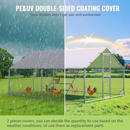 Large Metal Chicken Coop, 10x13x6.5ft Walk in Chicken Runs for Yard with Covers, Outdoor Chicken Pen with Roosting Perch and Split Door, Spire Roof Poultry Cage for Chicken, Duck