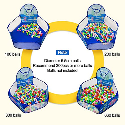 Kids Ball Pit, Pop Up 3+Children Play Tent, Toddler Ball Pool Baby Crawl Playpen with Basketball Hoop, Portable Toys for Girls Boys, 4 ft / 120 cm, Balls Not Included, Ocean - style: Ocean