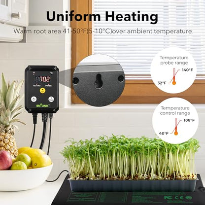 BN-LINK Seedling Heat Mat Heating Pad 20" x 20.75" with Digital Thermostat Controller Combo Set Waterproof for Indoor Seed Starting and Plant Germination - size: 20" x 20.75" & Thermostat