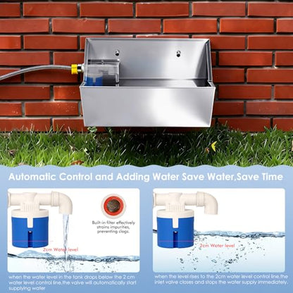 Automatic Water Dispenser for Large Dogs, 2.1 Gallon Stainless Steel Auto Water Bowl Self Filling, Waterer Feeder for Outdoor Animals Drinking, Chicken Livestock (Drainage Hole)