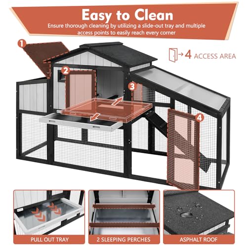Ketive 65.3" L Chicken Coop Expandable Chicken House for Outdoor Indoor with Nesting Box, Leakproof Tray and UV-Resistant Panel for 1-2 Chickens, Backyard Poultry Pet Hutch, Combinable, Black - size: 65.3"L x 26.0"W x 39.2"H