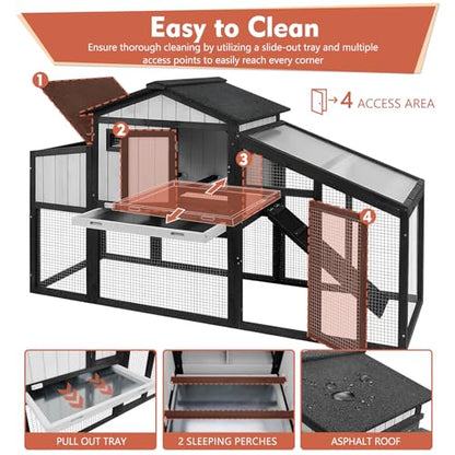Ketive 65.3" L Chicken Coop Expandable Chicken House for Outdoor Indoor with Nesting Box, Leakproof Tray and UV-Resistant Panel for 1-2 Chickens, Backyard Poultry Pet Hutch, Combinable, Black - size: 65.3"L x 26.0"W x 39.2"H