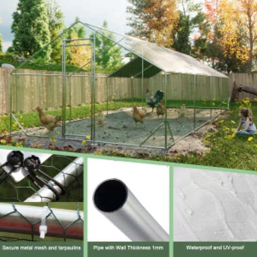 Sturdy Walk-in Chicken Run with Galvanized Steel Frame and PVC-Coated Hexagonal Wire Mesh, UV-Resistant Waterproof Cover for Outdoor Poultry Enclosure (3x8m) - color: 3x8m