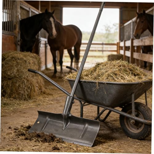 Beavorty Manual Manure Shovel for Livestock Stall Cleaning, 40cm Metal Poultry Cage Scraper, Handheld Barn Manure Spade for Chicken and Horse Stable Maintenance
