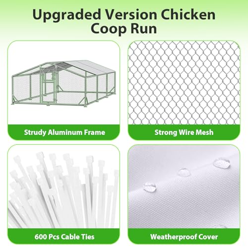 20x10x6.5 FT Large Metal Chicken Coop, Functional Split Door Chicken Coop Run with Cover & Hardware Cloth,Heavy Duty Chicken Pen with Aluminum Frame, Easy Setup Animal Run for Hen, Duck, Goat - size: 236.0"L x 118.0"W x 77.0"H