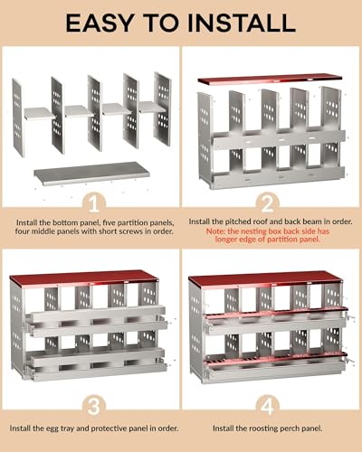 GarveeTech Chicken Nesting Box for Laying Eggs, 8 Compartment Galvanized Steel Laying Boxes for Hens with Front Access Tray, Easy Wall Mount, Includes 8 Training Eggs - color: Red