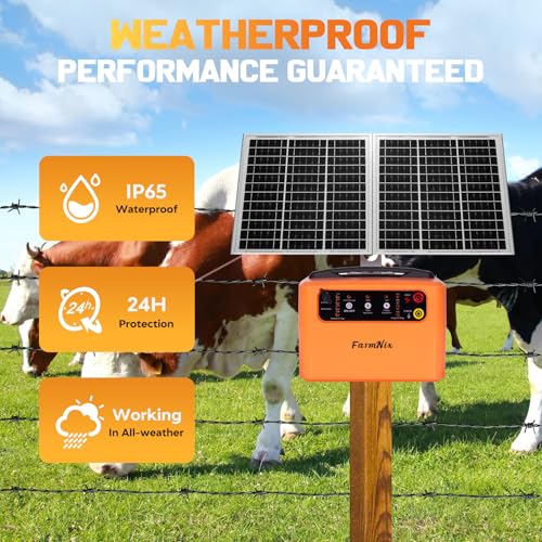 6-12KV Adjustable Output Solar Fence Charger,30 Miles Electric Fence Charger for Livestock,1.5J Solar Charger,15W Solar Electric Fence,24H Protection Solar Powered Electric Fence Kit - color: Orange