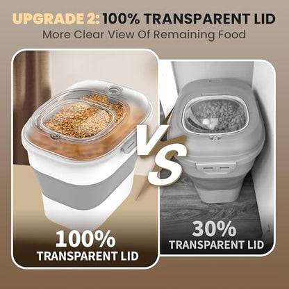 32-35 Lbs Dog Food Storage Container,Collapsible Dog Food Container with Transparent Airtight Lid,Wheels,Date Track,Pet Food Storage Container for Rice,Flour,Sugar,Scoop And 2PCS Containers - color: Clear/35 lbs
