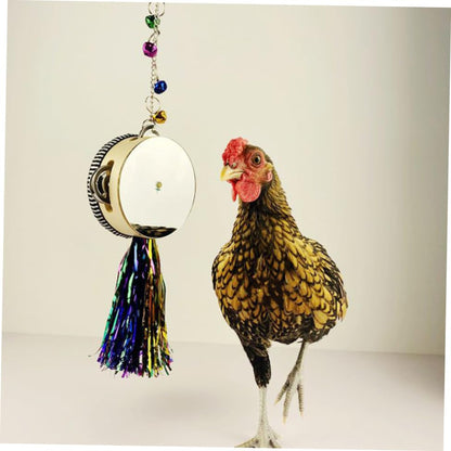 Sosoport Stainless Steel Double Sided Mirror Drum for Chickens Interactive Rooster Hen with Pendants Poultry Accessory for Play and Activity