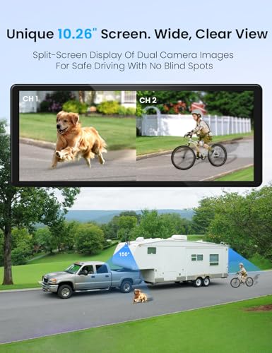 Wireless Backup Cameras System with 10.26"Pre-Wired for Furrion System 1080P HD IPS Touch Screen-No Delay,IP69K Waterproof,Super Night,Wide Split Screen 2-Channel for Reversing RV,Trailer,Camper,Truck