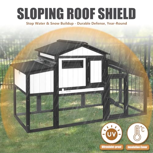 130" Large Chicken Coop with Run, 2-Story Wooden Hen House with Weatherproof Roof & Nesting Box, Outdoor Poultry Cage for 4-8 Chickens, Ducks & Rabbits with Removable Tray & Ramp - size: 130.0"L x 26.0"W x 39.0"H