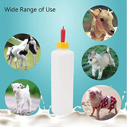 Goat Nipple and Bottles Set, 25 Pieces Small Animal Milk Drink Pritchard Nipple 2 Pieces 400 ml Lamb Feeding Bottle Kit for Feeding Sheep Goat Lamb Puppy (White 25) - color: White 25