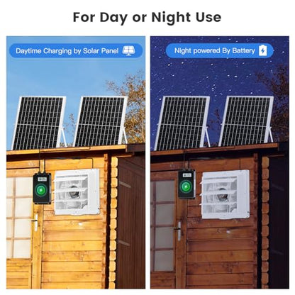 Fanspex Solar Exhaust Fan, Solar Powered Vent Fan Kit for Outside Greenhouse Shed Chicken Coop (10" Fan with Battery) - size: 10" Fan Large