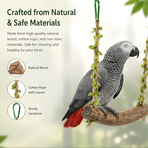 Wooden Chicken Swing Perch with Hanging Chains for Birds | Natural wood swing perch with chains for chicken coops, bird cages, parrot play areas and backyard flock enrichment