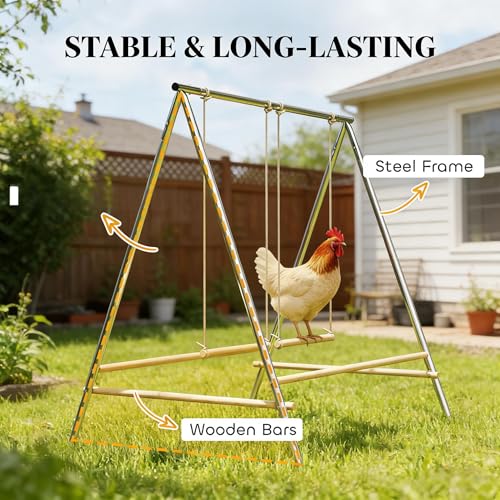Chicken Swing Set, Metal Frame with Wooden Perches, Garden Poultry Entertainment, Coop Accessories,Chicken Perch for Coop,Chicken Roosting Bars