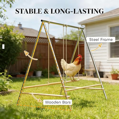 Chicken Swing Set, Metal Frame with Wooden Perches, Garden Poultry Entertainment, Coop Accessories,Chicken Perch for Coop,Chicken Roosting Bars