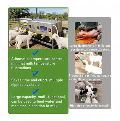 Automatic Stainless Steel Piglet Feeder - 6-Nipple Universal Suckling Machine with Sound Simulation & Constant Temperature for Healthy Lambs and Growing Piglets