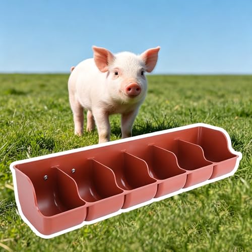 Orange/Red Waterproof Piglets Feeder, 4 5 6 Holes Plastic Rabbit Hay Feeder, Hanging Water Trough for Small Animals, Easy to Clean(Red L65cm/25.6") - size: Red L65cm/25.6"
