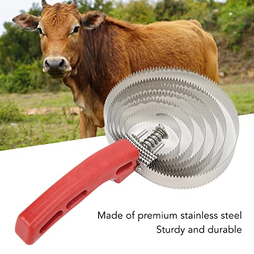 HERCHR Horse Grooming Brush, 6 Rings Reversible Stainless Steel Curry Comb with Comfortable Touch Grip, Livestock Hair Scraper Shedding Supplies for Horse Cow Sheep Dog Donkey Cattle
