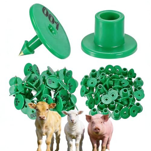 Numbered Round Ear Tags 001-1000 Counting Plastic Livestock Ear Tags with Numbers for Pigs, Cattle, Sheep and Goats (100 Pieces) Green 701-800 - color: Green, size: 701-800