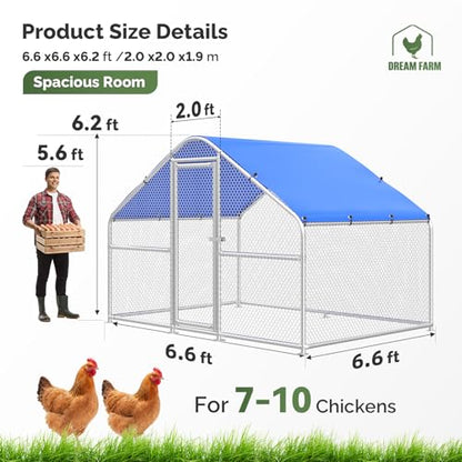 Sino Luban Large Metal Chicken Coop Run for 10 Chickens/Ducks, Chicken Runs for Yard with Waterproof Cover, Chicken Enclosure Chicken Pen Outdoor, Walk-in Poultry Cage (Upgrade wall Support Brace) - size: 6.6x6.6 FT