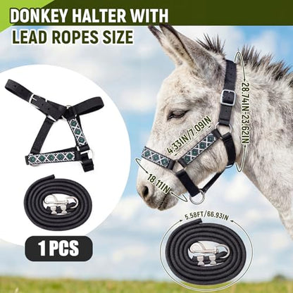 1 Set Miniature Donkey Halter with Lead Ropes, Cute and Stylish Adjustable Nylon Head Collar Set for Miniature Donkeys (Black) - color: purple, pink