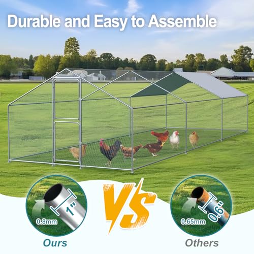 Airynee Large Chicken Coop, Chicken Coops for 30 Chickens, Chicken Runs for Yard with Water Poof & UV Resistance Cover, Spire Roof Chicken Coop Run with Double Lockable Doors for Outdoor Backyard - size: 236.4"L x 117.6"W x 79.2"H