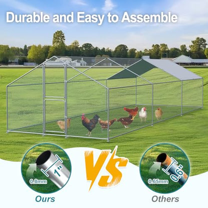 Airynee Large Chicken Coop, Chicken Coops for 30 Chickens, Chicken Runs for Yard with Water Poof & UV Resistance Cover, Spire Roof Chicken Coop Run with Double Lockable Doors for Outdoor Backyard - size: 236.4"L x 117.6"W x 79.2"H