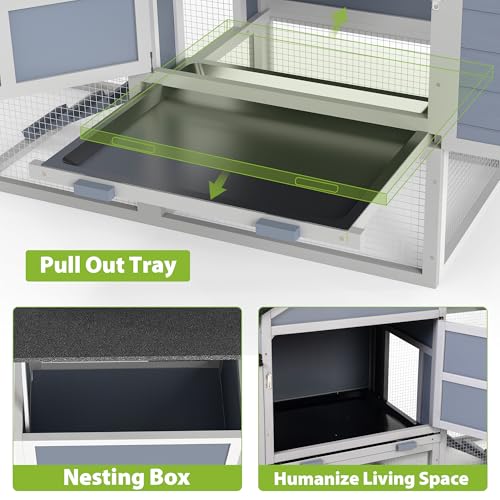 COZIWOW Outdoor Chicken Coop, Wooden Hen House with Nesting Box, Run, Resting Room, Ramp, Pull-Out Tray, Weatherproof, Patio Garden Pen Hutch for Ducks Poultry Pets, Easy to Clean, Gray (Normal)