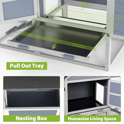 COZIWOW Outdoor Chicken Coop, Wooden Hen House with Nesting Box, Run, Resting Room, Ramp, Pull-Out Tray, Weatherproof, Patio Garden Pen Hutch for Ducks Poultry Pets, Easy to Clean, Gray (Normal)