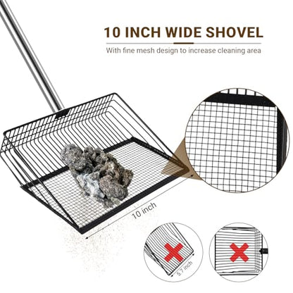 2pcs adjustable heavy 10 inch wide shovel area of chicken scooper for poop（36.6-61.8"long）and 11 tooth chicken coop rake（36.7-73"long）. Suit for cleaning chicken coops, racecourses, and sheep pens