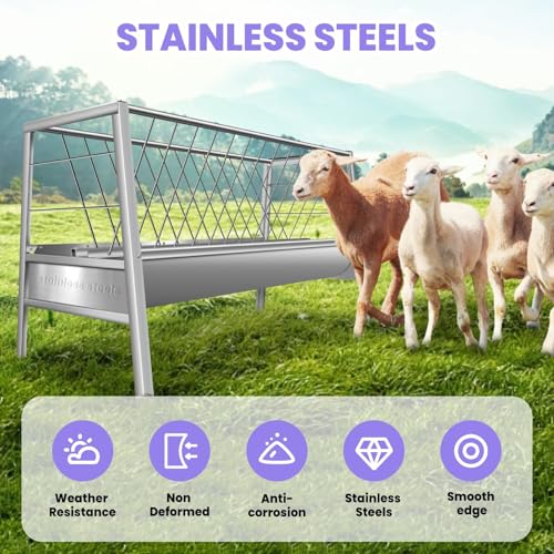 77Gal Pasture Hay Feeder, 2-in-1 Multi-Functional Livestock Feeder, Elevated & Stable Frame, Large Volume Stainless Steel Container for Farm Ranch Kinds of Livestock