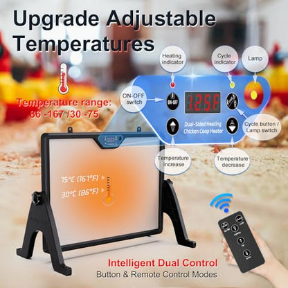 Upgraded Chick Heating Plate with Adjustable Height & Angle, Thermostatic Control Chick Warmer Pad for Enclosed Indoor Space – Ideal for Chicks, Ducklings, Quail, and Birds - size: 11.0"L x 12.0"W x 8.9"H