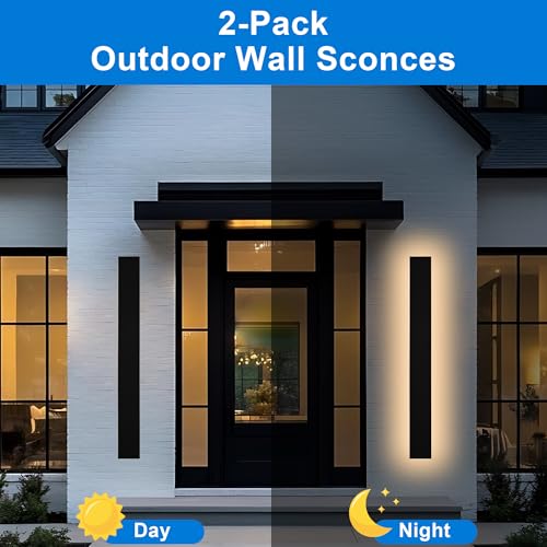2PCS 40in Long LED Outdoor Wall Lights Dimmable Outdoor Wall Sconce 30W LED Linear Exterior Light Fixture for House Garage Courtyard, 3000K-6000k, Suit for US Standard Junction Box - size: 40in