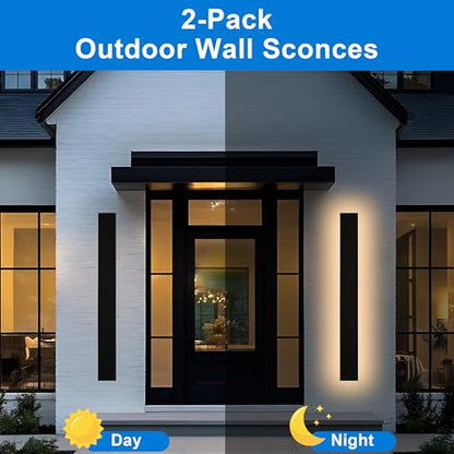 2PCS 40in Long LED Outdoor Wall Lights Dimmable Outdoor Wall Sconce 30W LED Linear Exterior Light Fixture for House Garage Courtyard, 3000K-6000k, Suit for US Standard Junction Box - size: 40in