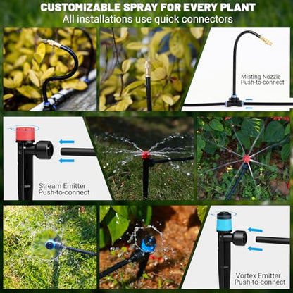 230FT Drip Irrigation Kit with Quick Connect PE Tubing, Automatic Garden Watering Sprinkler System, 2026 Upgraded Water-Saving Design with 3 Adjustable Misting Emitters, Greenhouse & Raised Bed - size: 230FT