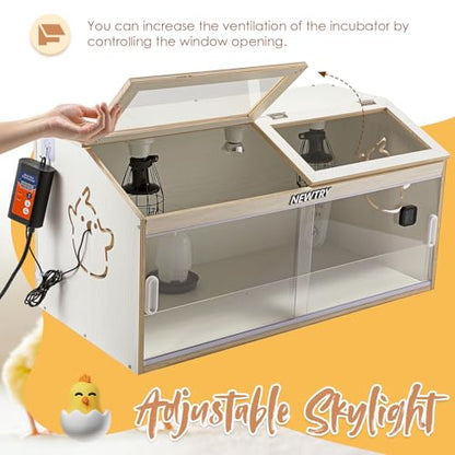 NEWTRY Chicken Brooder Box 32” Intelligent Sliding-Door Chick Brooder with 3 Heating Lamp, 1 Temp Controller, 2 Types of Thermometer Brooder Box up to 35 Chicks Quail Birds
