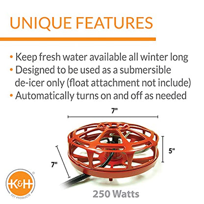 K&H Pet Products Bucket Heater, Ultimate Pail & Water Submersible Deicer (No Float), Animal Bucket Heater for Goats, Horses, Cattle, Chickens and Livestock Deicer - Red 250W (Pack of 6) - size: 250 Watts (Pack of 6)