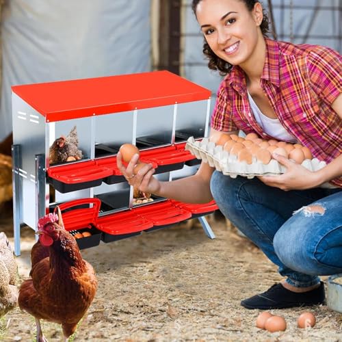 Chicken Nesting Box, 8 Hole 2 Layer Hen Nest Boxes with Legs, Roll Away Eggs Laying Boxes,Cleanable Pull Out Hen Roosting Box