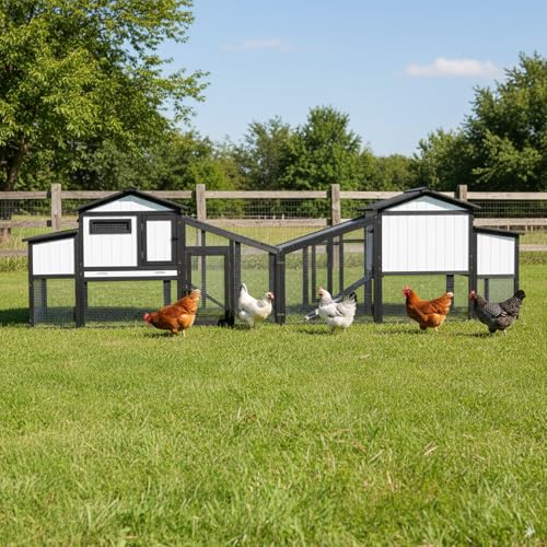 131" L Large Chicken Coop with Run, Wooden Chicken Hen House with 4 Nesting Box, UV-Resistant Roof, Pull Out Tray, Outdoor Rabbit Hutch Poultry Cage for Chickens Duck Bunny - color: 131"L Black