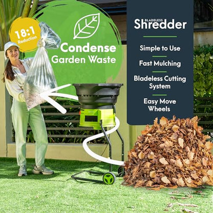 GreenSweep XL Bladeless Leaf Shredder & Mulcher | Powerful 15 Amp, 9,000RPM Motor for 18:1 Reduction Ratio - color: Green