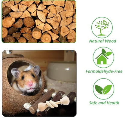 KABASI 3 PCS Wooden Bunny Toys, Safe Rabbit Guinea Pigs Bite-Resistant Natural Wooden Chew Teeth Grinding Toys for Chinchillas Hamsters Small Animals Rat Playing Indoor Outdoor - color: Style B