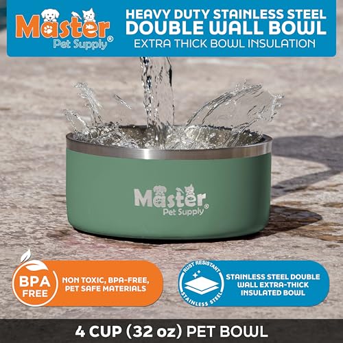 Master Pet Supply Stainless Steel Dog Bowls - 32 oz, Heavy Duty - Camo Patrol, Double Wall Extra-Thick Insulated, Non-Slip Pet Water Bowl for Dogs, Cats & Pets, Anti Rust Metal, Dish Washer Safe - color: Camo Patrol, size: 4 Cups (32 oz)