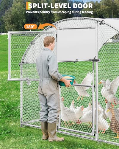 Large Metal Chicken Coop, 9.8' W x 19.7' L x 6.6' H Walk-in Poultry Cage, Chicken Run Pen House with Waterproof & Anti-Ultraviolet Cover & Lockable Doors for Outdoor