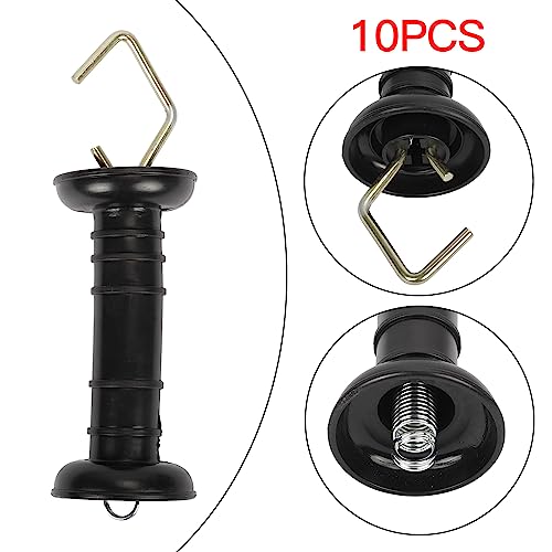 10 Pcs Plastic Electric Fence Gate Handle Insulators, Gate Handle with Spring Handle Heavy Duty Electric Fence Gate Handle Spring Gate Handles for Electric Fence, Black