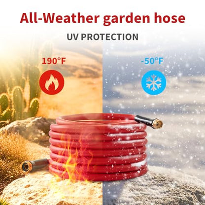Garden Hose 50ft x 3/4” Hot Water Hose, Heavy Duty -50°F to 190°F,Burst 600Psi Flexible Upgraded Rubber Hoses,3/4” Solid Fittings for All-weather Outdoor Lawn & Garden - size: 50Ft, style: 3/4"