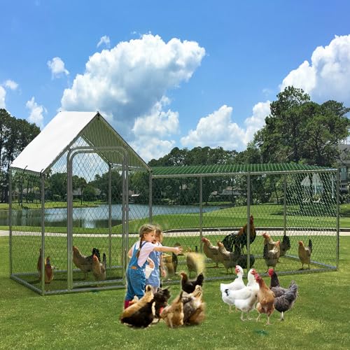 GarveeTech Metal Chicken Run – 10'L x 3.3'W x 5'H Walk-in Duck Run with Waterproof & Anti-UV Cover, Large Chicken Coop with Run 8-10 Chickens, Ducks, Rabbits – Outdoor Pet Enclosure